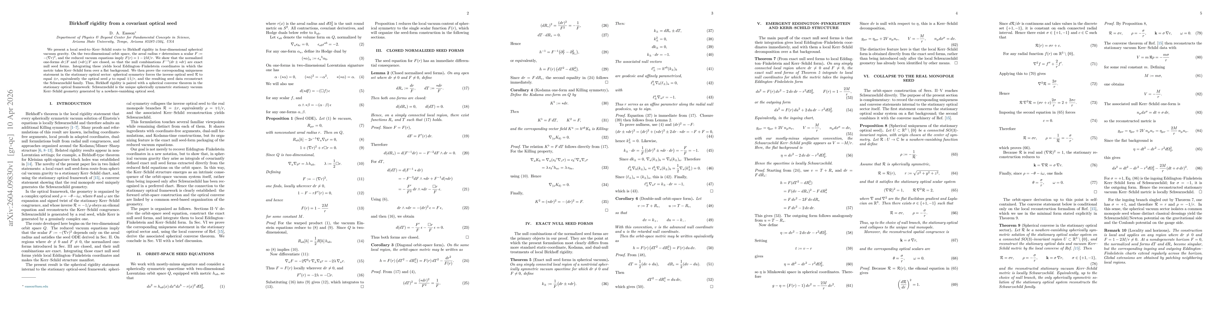 Thumbnail for Birkhoff rigidity from a covariant optical seed