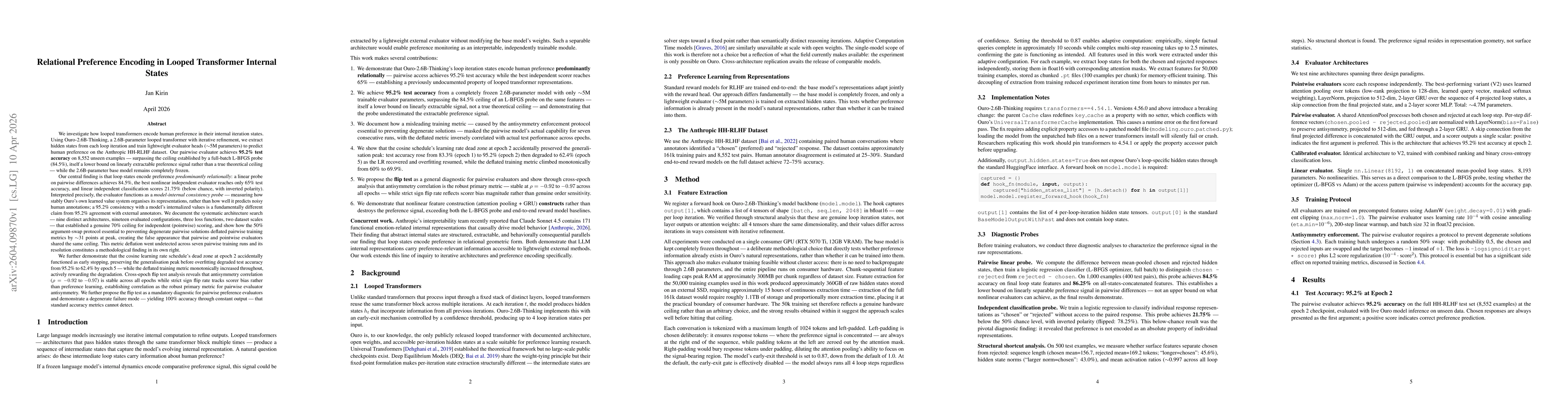 Thumbnail for Relational Preference Encoding in Looped Transformer Internal States