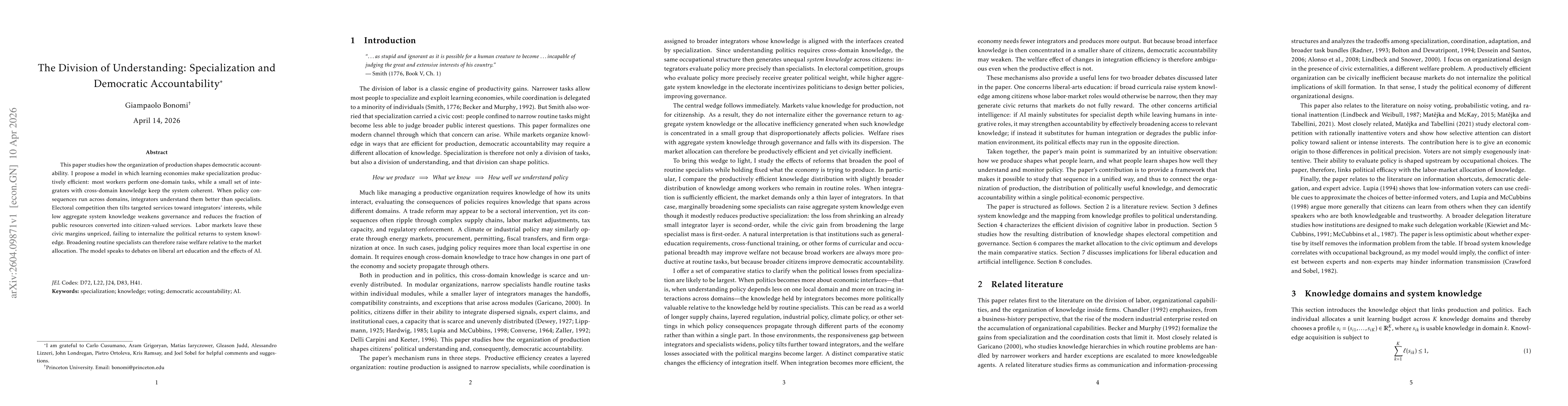 Thumbnail for The Division of Understanding: Specialization and Democratic Accountability