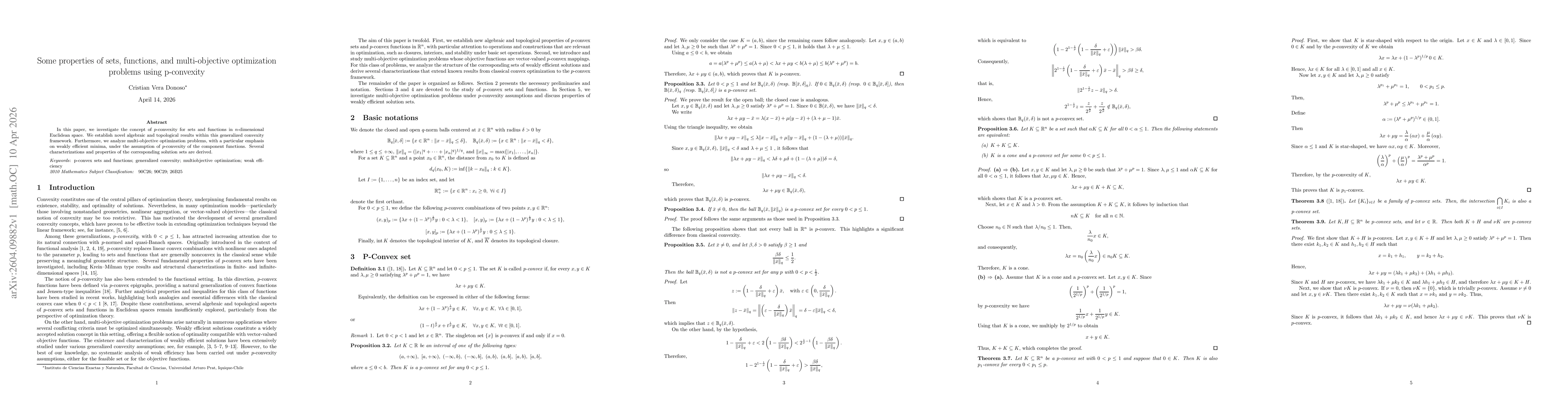 Thumbnail for Some properties of sets, functions, and multi-objective optimization problems using p-convexity