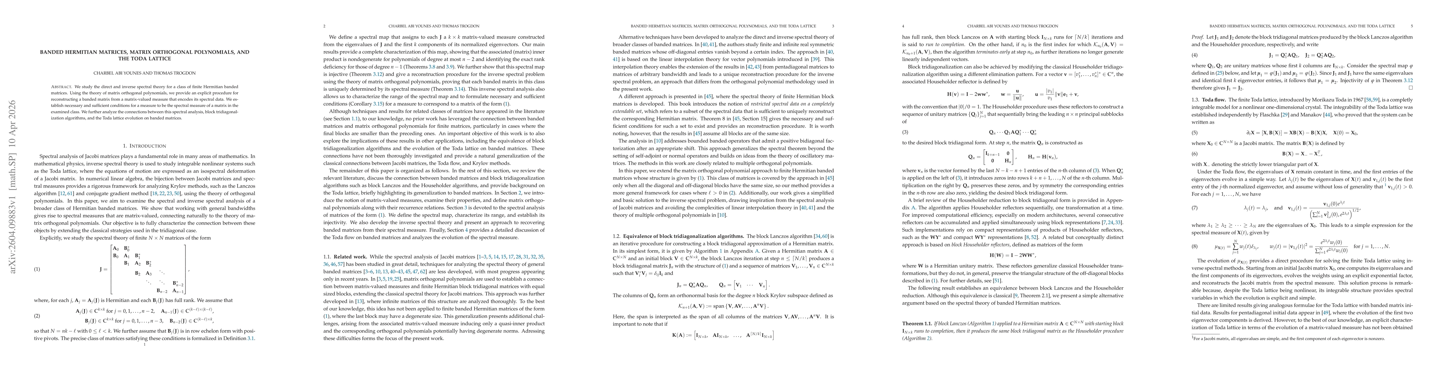 Thumbnail for Banded Hermitian Matrices, Matrix Orthogonal Polynomials, and the Toda Lattice