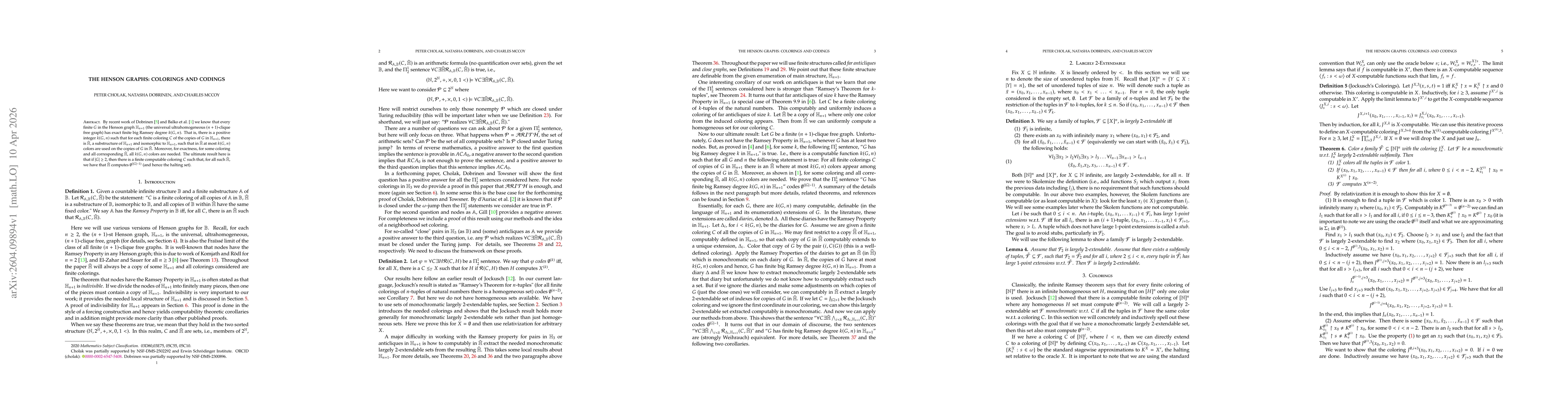 Thumbnail for The Henson graphs: colorings and codings