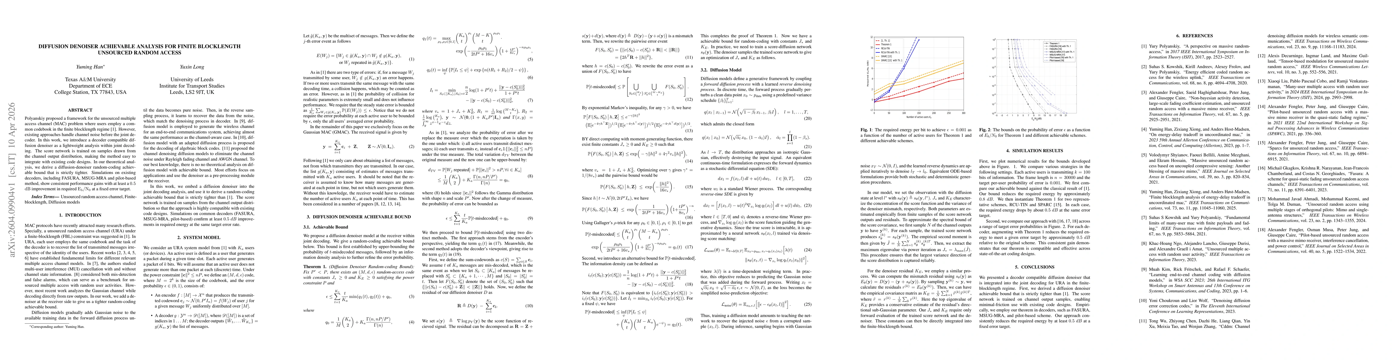 Thumbnail for Diffusion Denoiser Achievable Analysis for Finite Blocklength Unsourced Random Access
