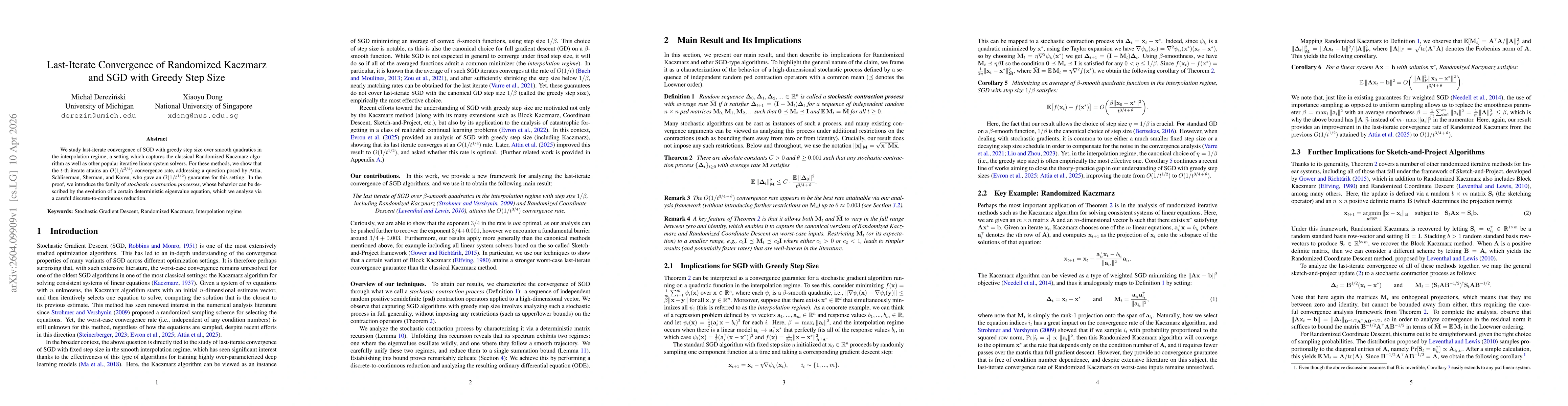 Thumbnail for Last-Iterate Convergence of Randomized Kaczmarz and SGD with Greedy Step Size