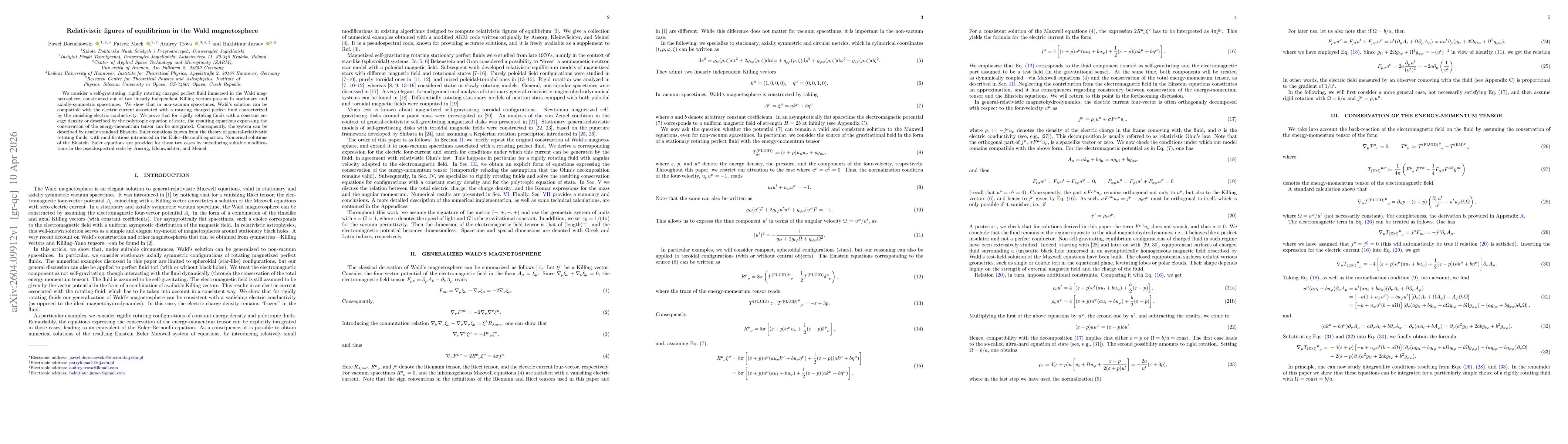 Thumbnail for Relativistic figures of equilibrium in the Wald magnetosphere
