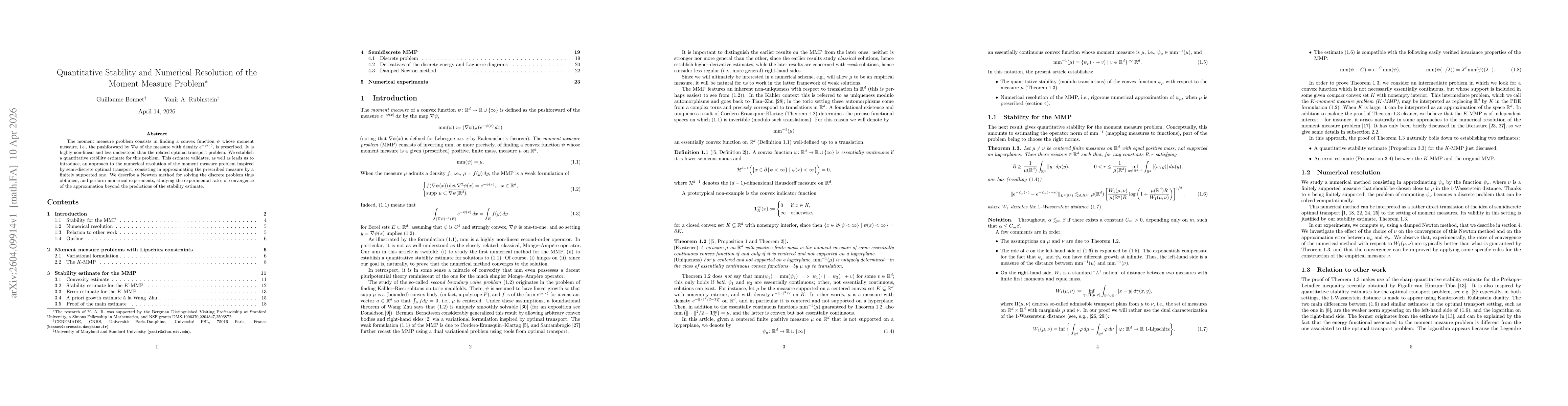 Thumbnail for Quantitative Stability and Numerical Resolution of the Moment Measure Problem