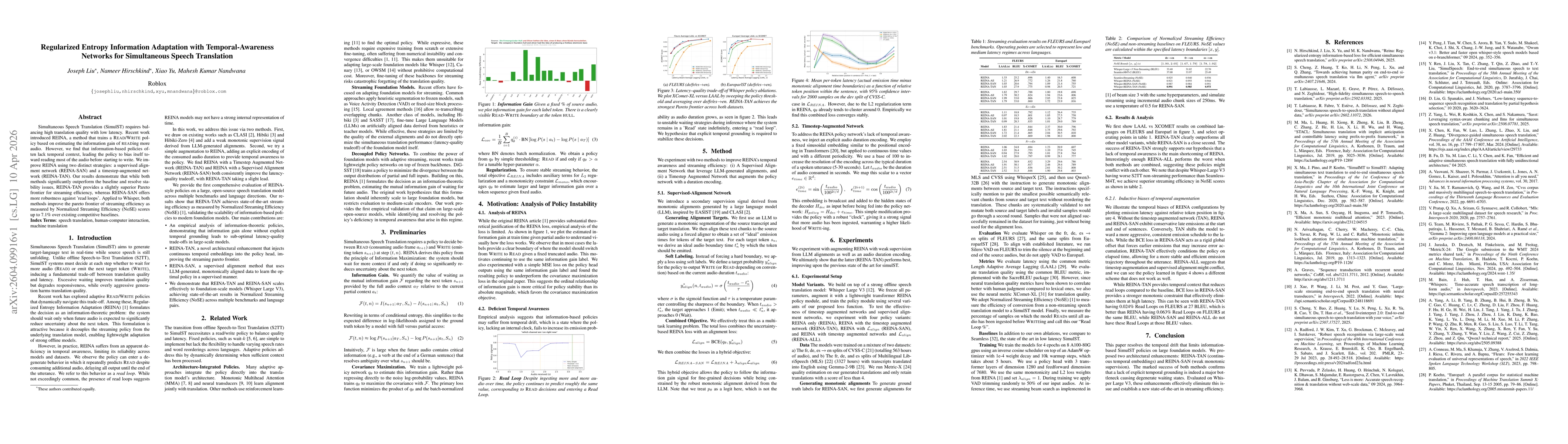 Thumbnail for Regularized Entropy Information Adaptation with Temporal-Awareness Networks for Simultaneous Speech Translation