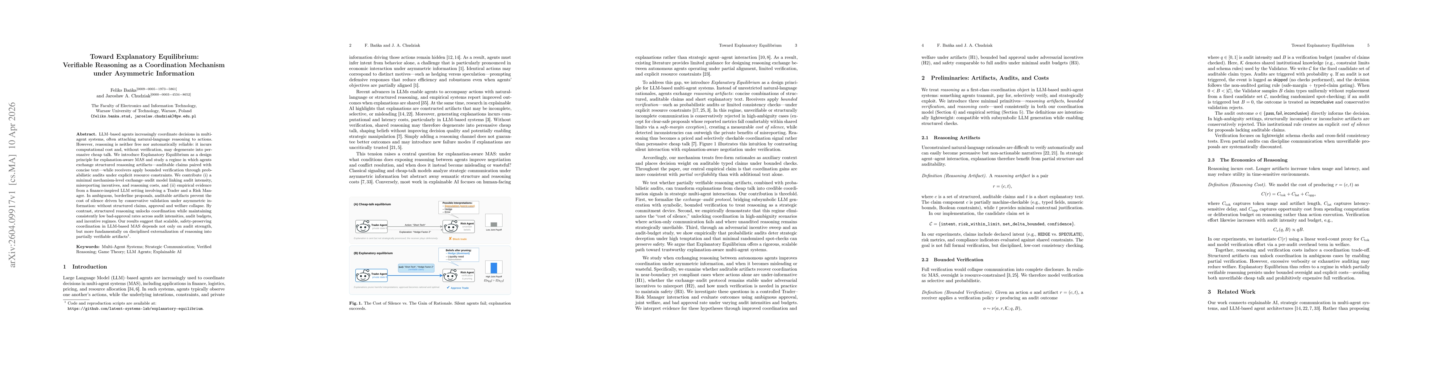 Thumbnail for Toward Explanatory Equilibrium: Verifiable Reasoning as a Coordination Mechanism under Asymmetric Information