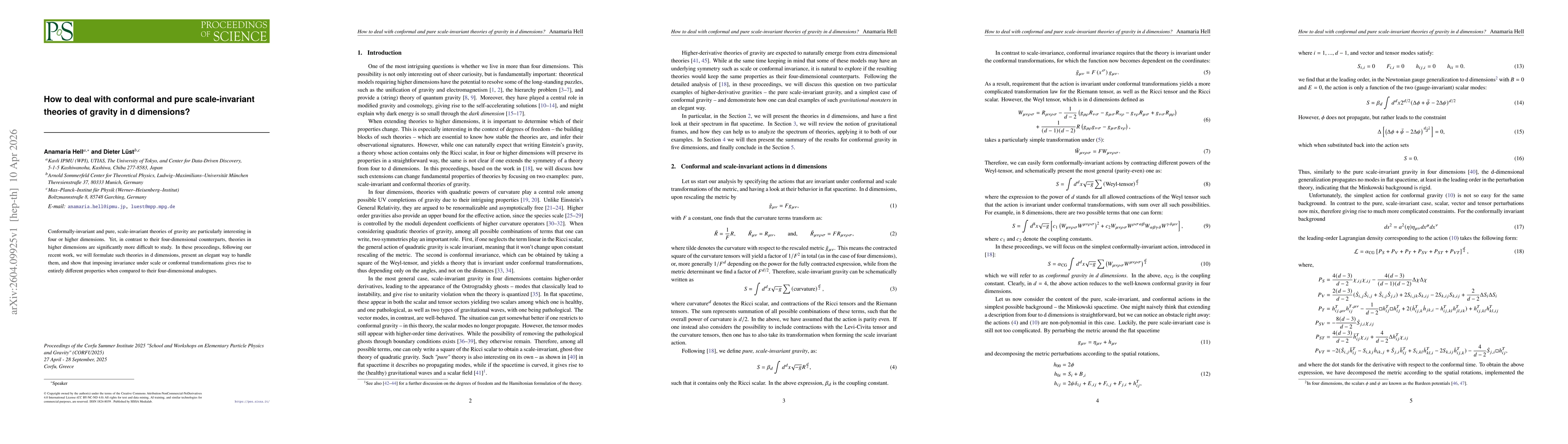 Thumbnail for How to deal with conformal and pure scale-invariant theories of gravity in d dimensions?