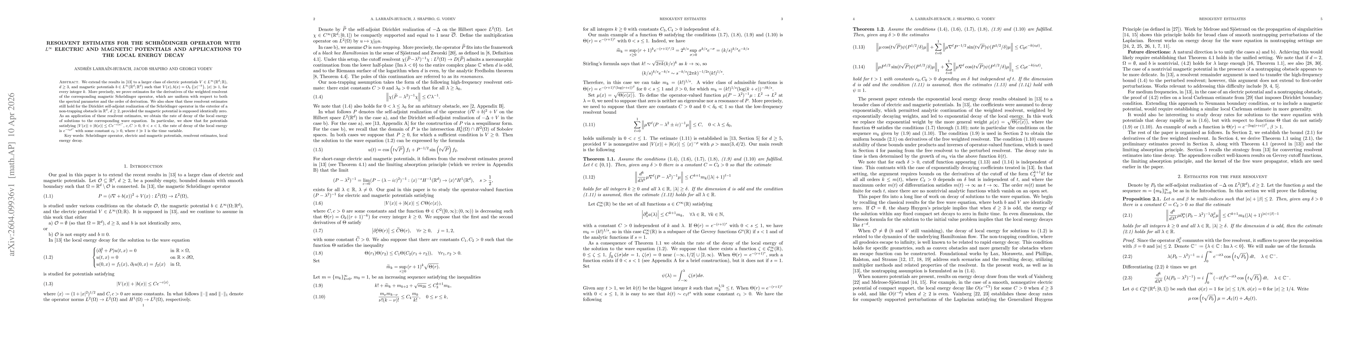 Thumbnail for Resolvent estimates for the Schrödinger operator with $L^\infty$ electric and magnetic potentials and applications to the local energy decay