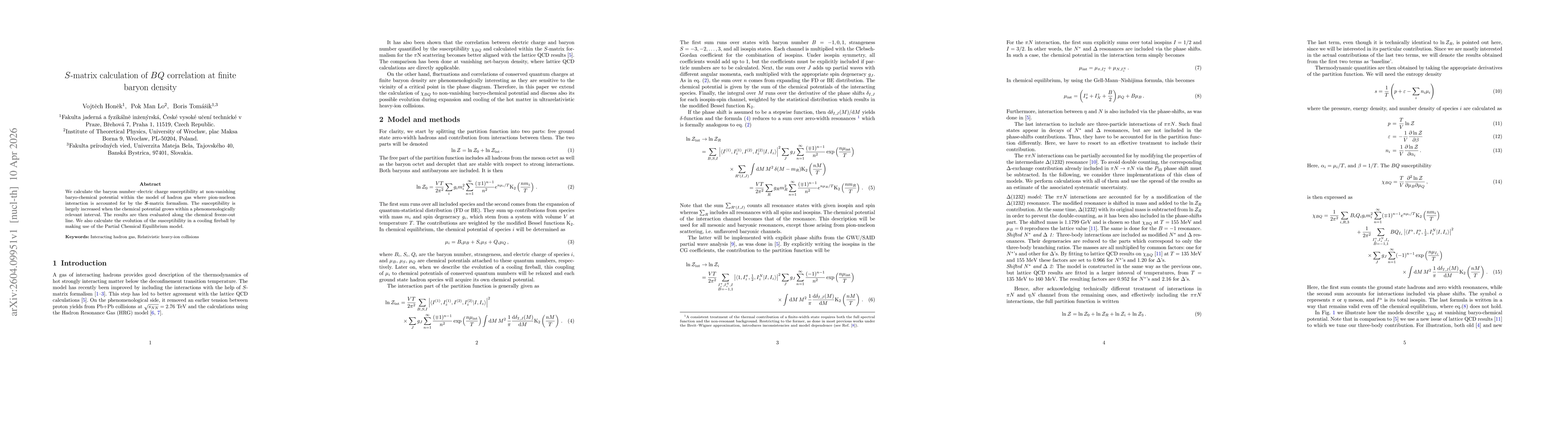 Thumbnail for $S$-matrix calculation of $BQ$ correlation at finite baryon density