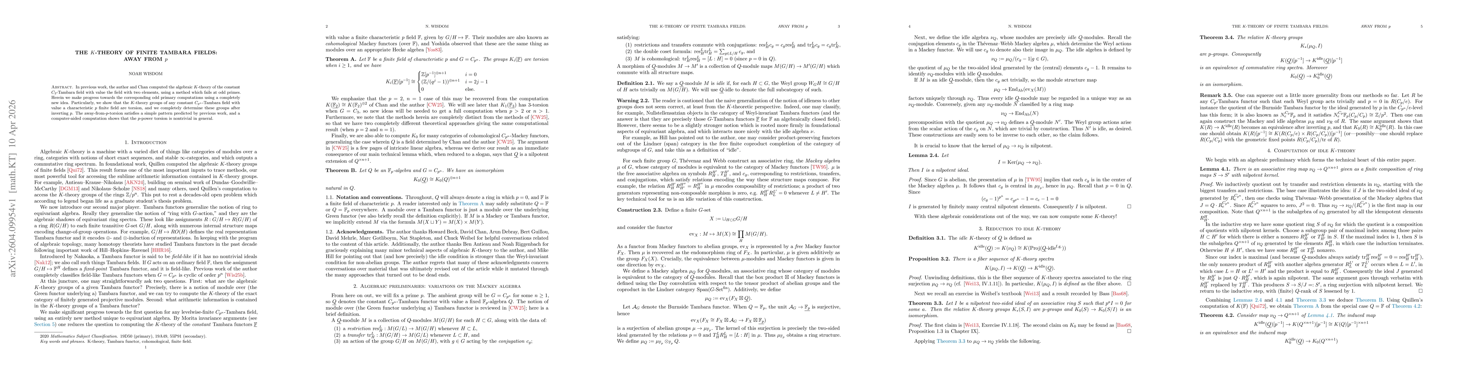 Thumbnail for The $K$-theory of finite Tambara fields: away from $p$