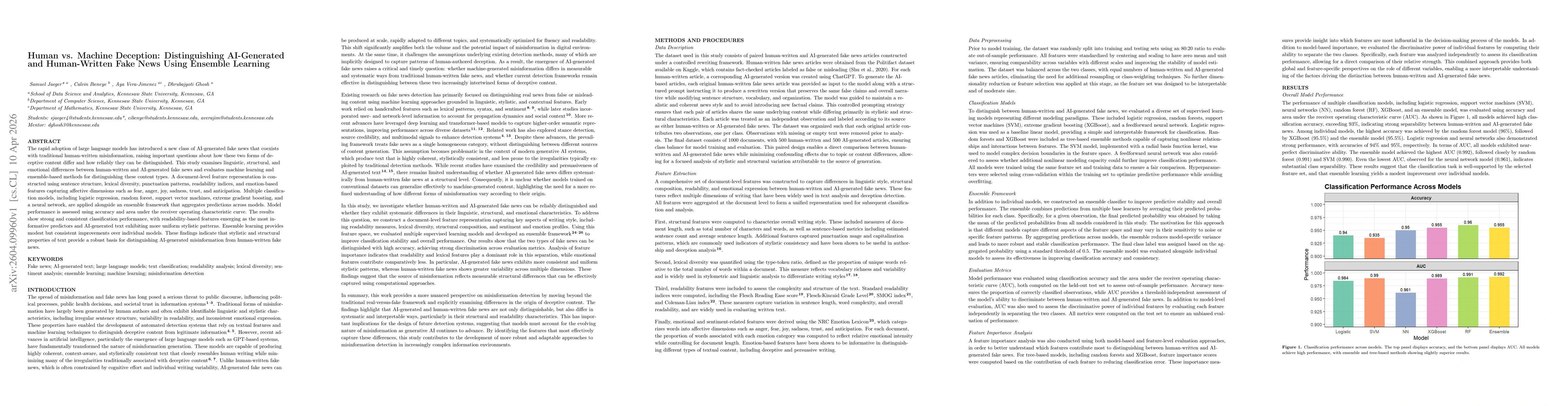 Thumbnail for Human vs. Machine Deception: Distinguishing AI-Generated and Human-Written Fake News Using Ensemble Learning
