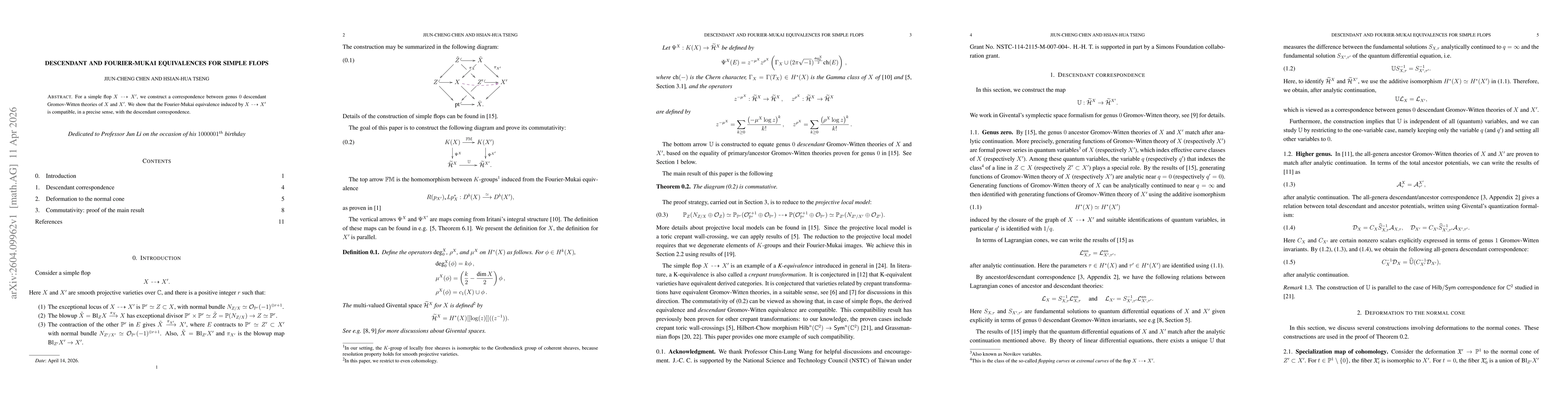 Thumbnail for Descendant and Fourier-Mukai equivalences for simple flops