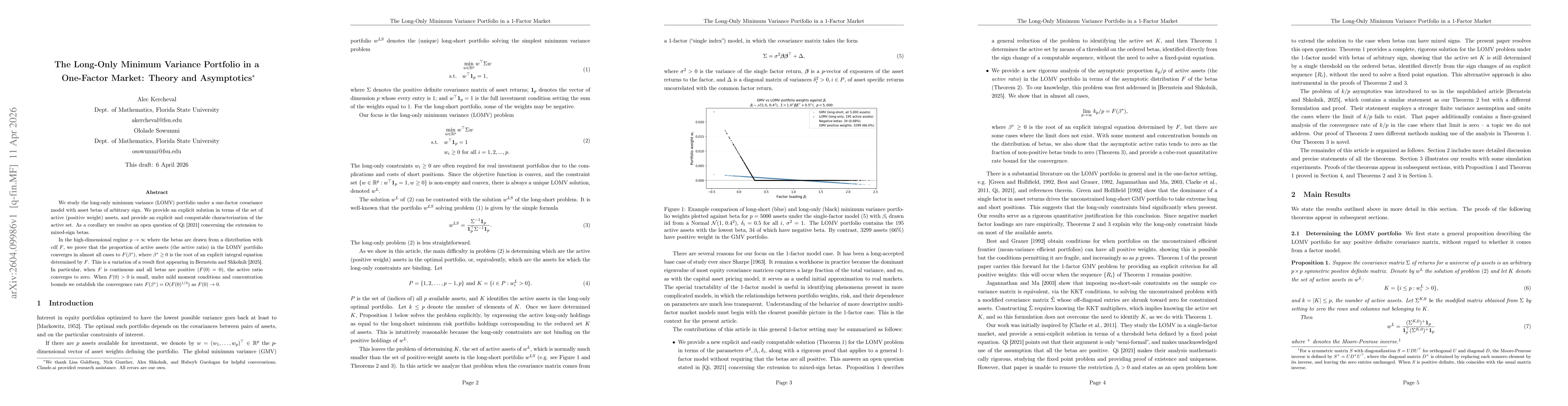 Thumbnail for The Long-Only Minimum Variance Portfolio in a One-Factor Market: Theory and Asymptotics