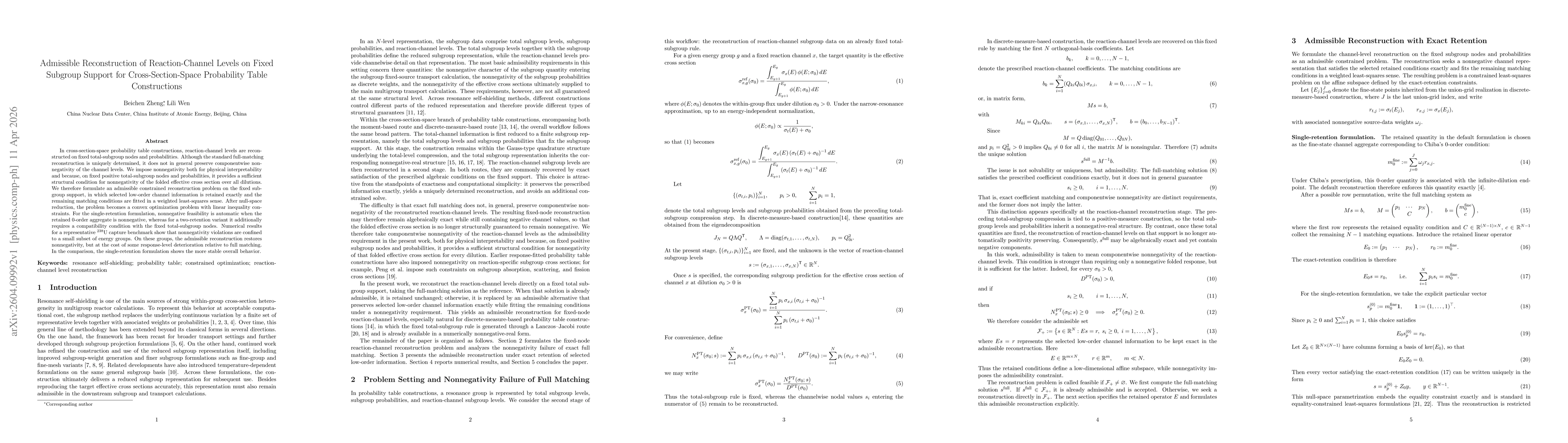 Thumbnail for Admissible Reconstruction of Reaction-Channel Levels on Fixed Subgroup Support for Cross-Section-Space Probability Table Constructions