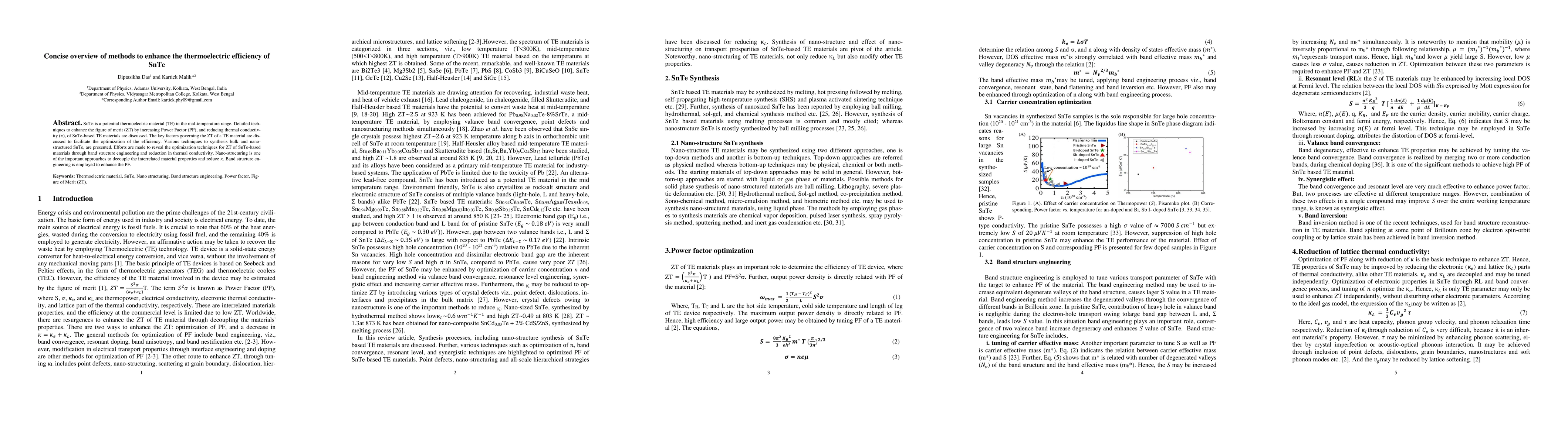 Thumbnail for Concise overview of methods to enhance the thermoelectric efficiency of SnTe