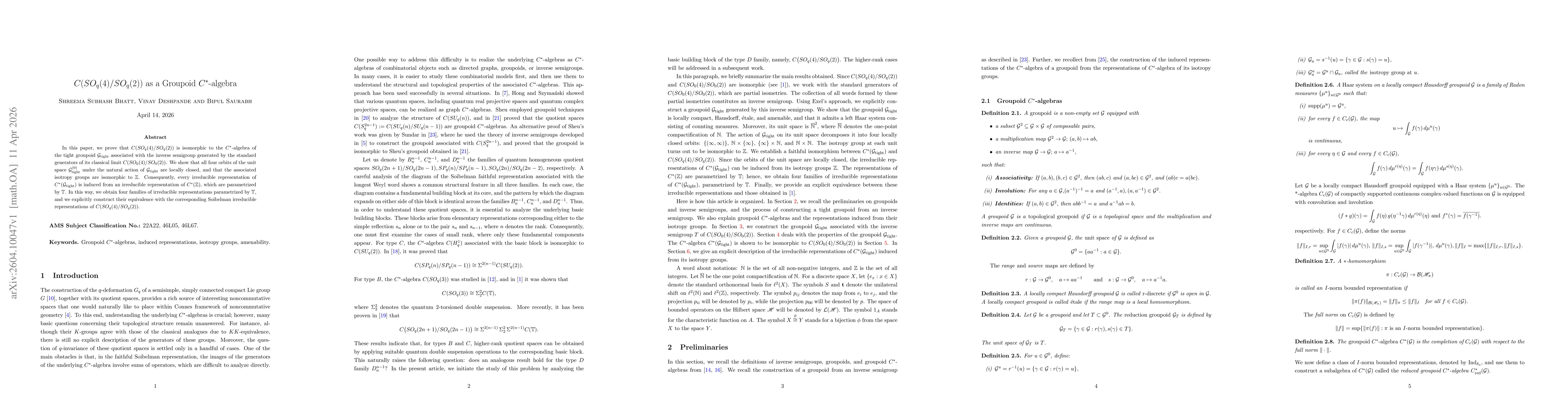 Thumbnail for $C(SO_q(4)/SO_q(2))$ as a Groupoid $C^*$-algebra