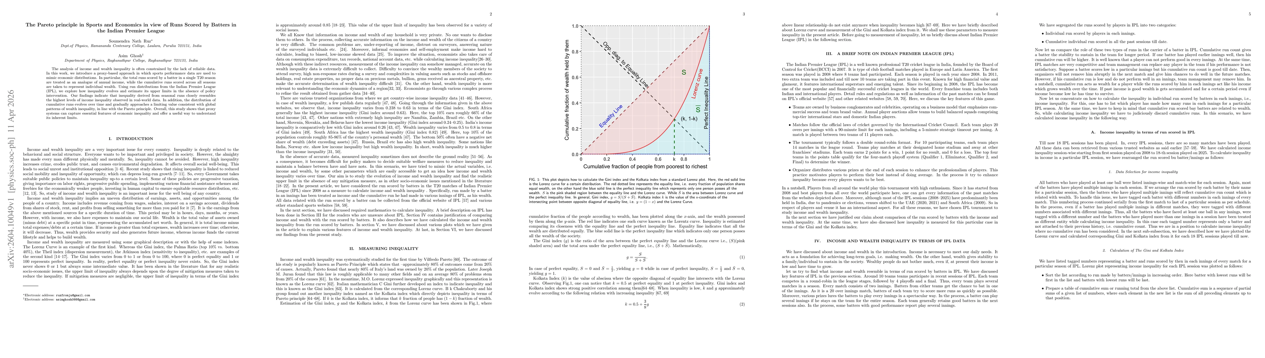 Thumbnail for The Pareto principle in Sports and Economics in view of Runs Scored by Batters in the Indian Premier League
