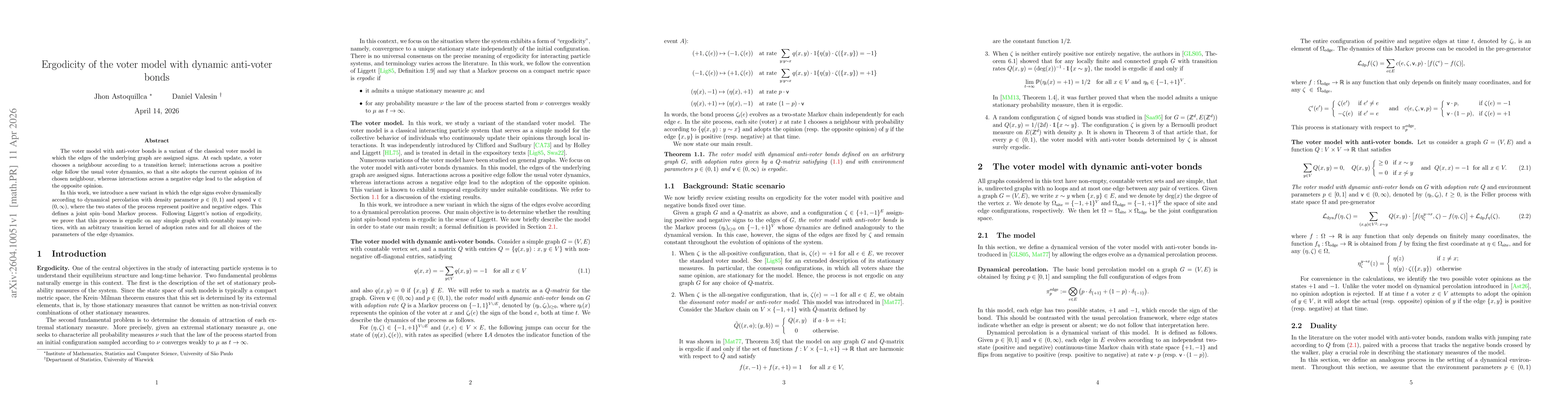Thumbnail for Ergodicity of the voter model with dynamic anti-voter bonds