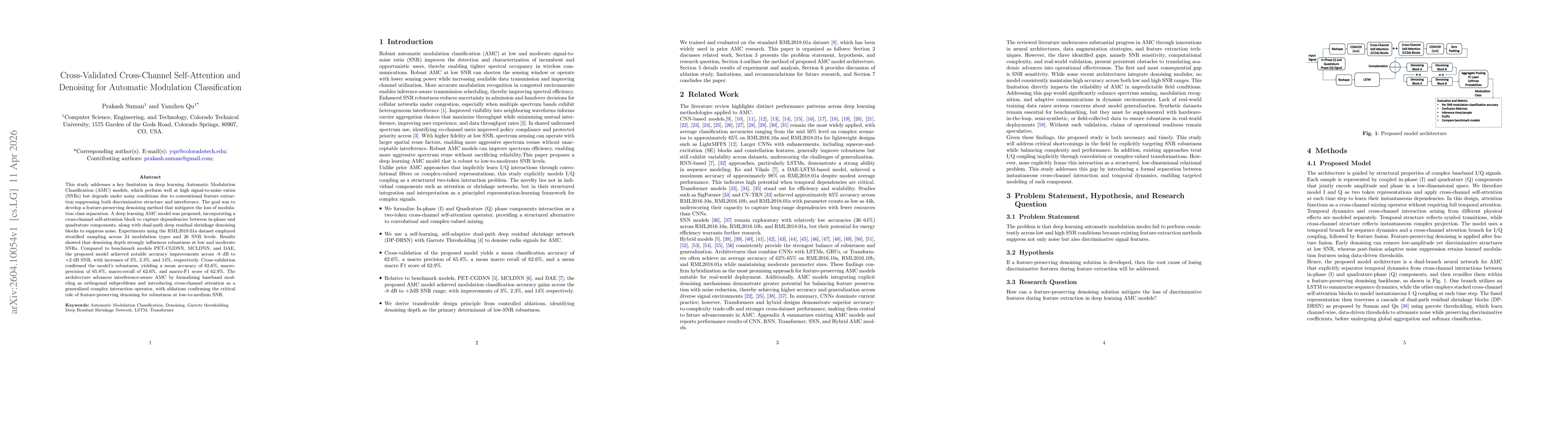 Thumbnail for Cross-Validated Cross-Channel Self-Attention and Denoising for Automatic Modulation Classification