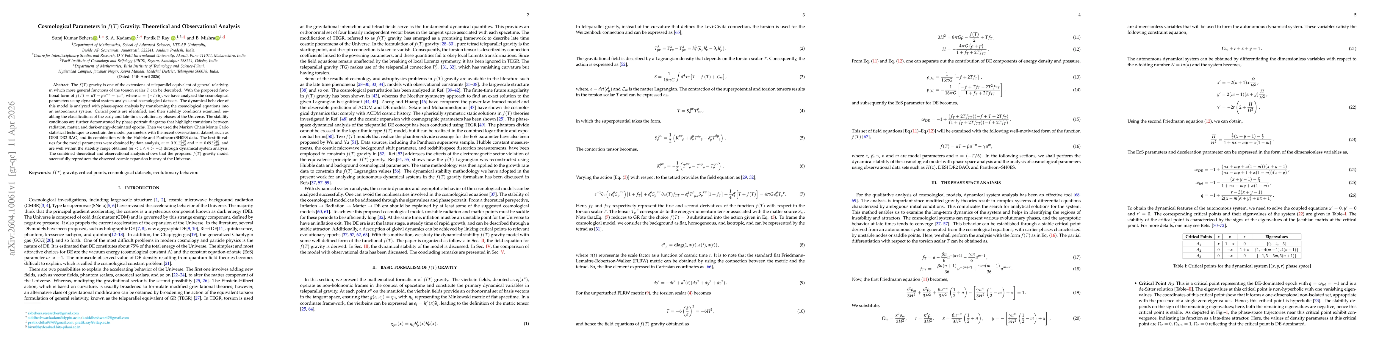 Thumbnail for Cosmological Parameters in $f(T)$ Gravity: Theoretical and Observational Analysis