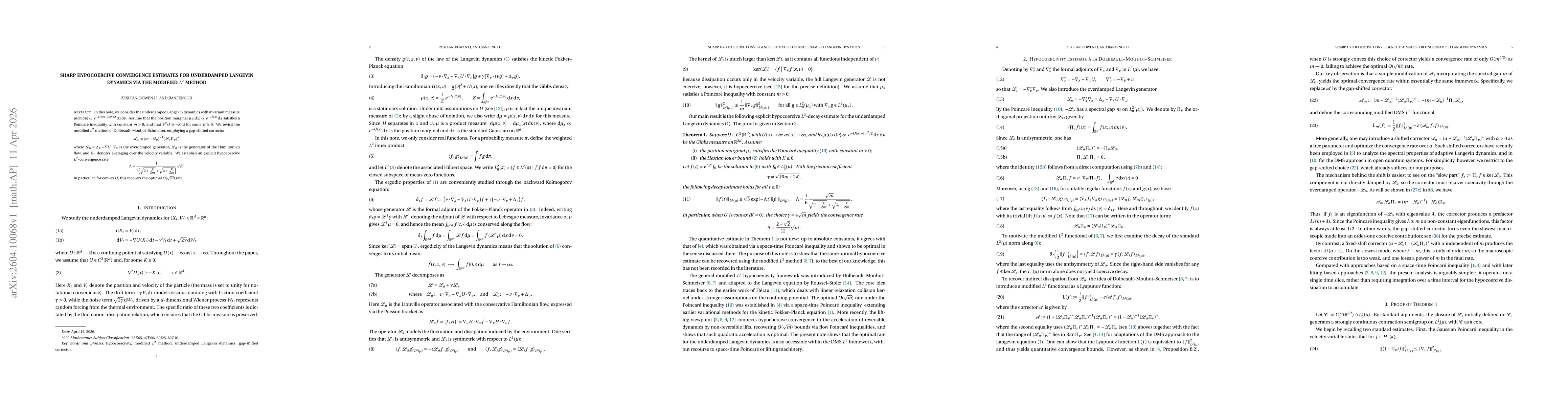 Thumbnail for Sharp hypocoercive convergence estimates for underdamped Langevin dynamics via the modified $L^2$ method