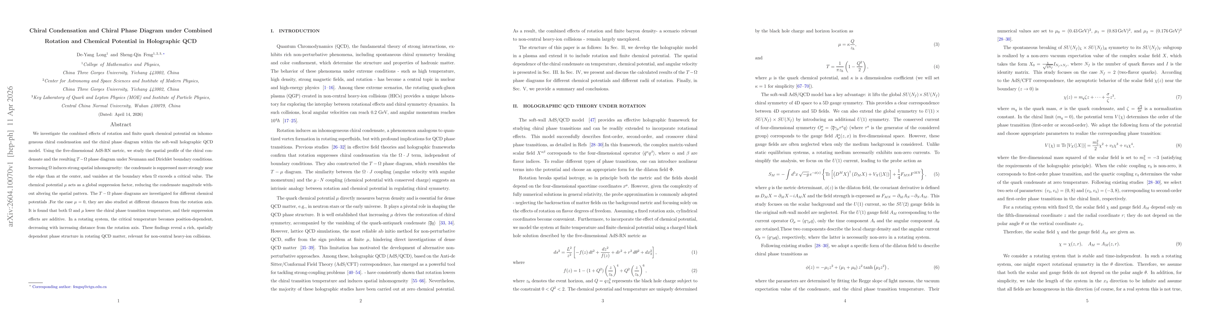 Thumbnail for Chiral Condensation and Chiral Phase Diagram under Combined Rotation and Chemical Potential in Holographic QCD