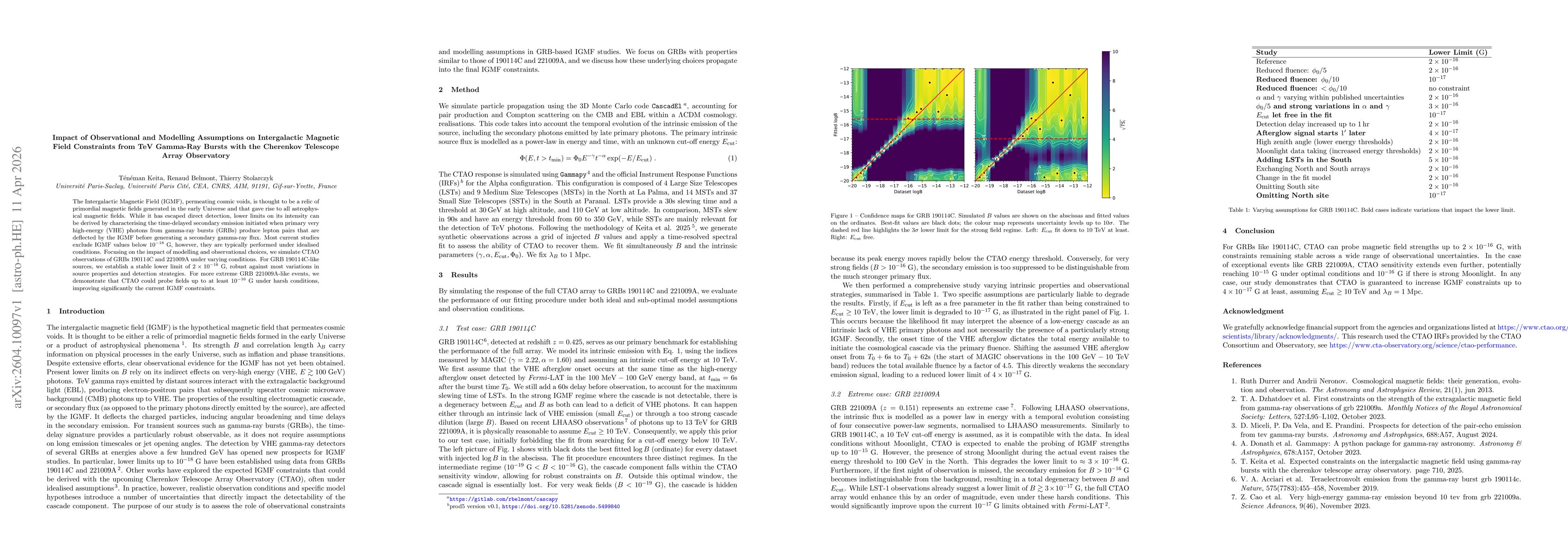 Thumbnail for Impact of Observational and Modelling Assumptions on Intergalactic Magnetic Field Constraints from TeV Gamma-Ray Bursts with the Cherenkov Telescope Array Observatory