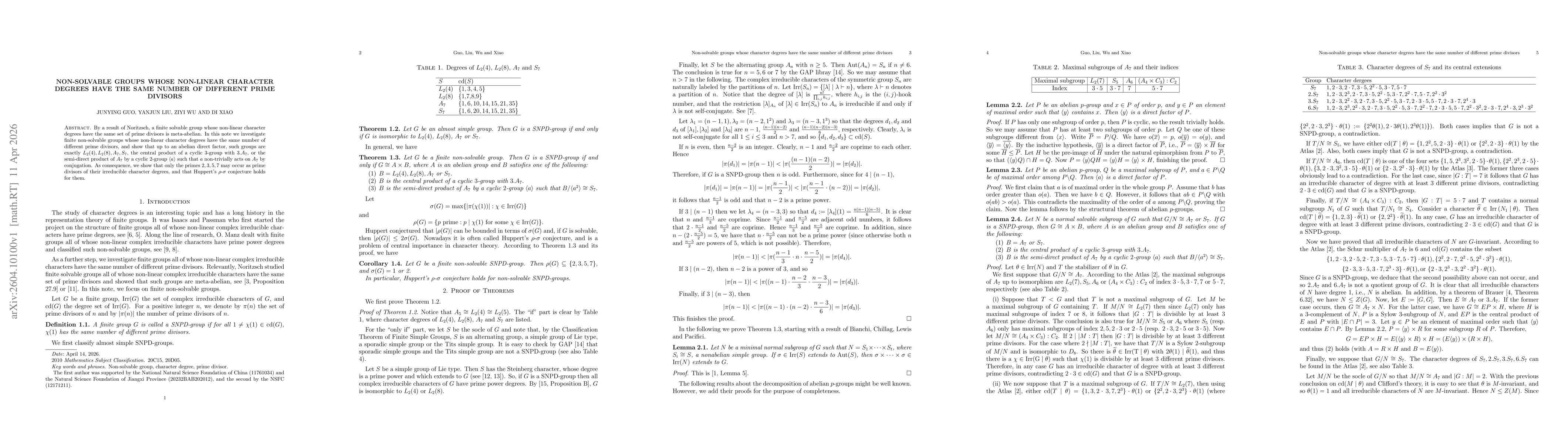 Thumbnail for Non-solvable groups whose non-linear character degrees have the same number of different prime divisors