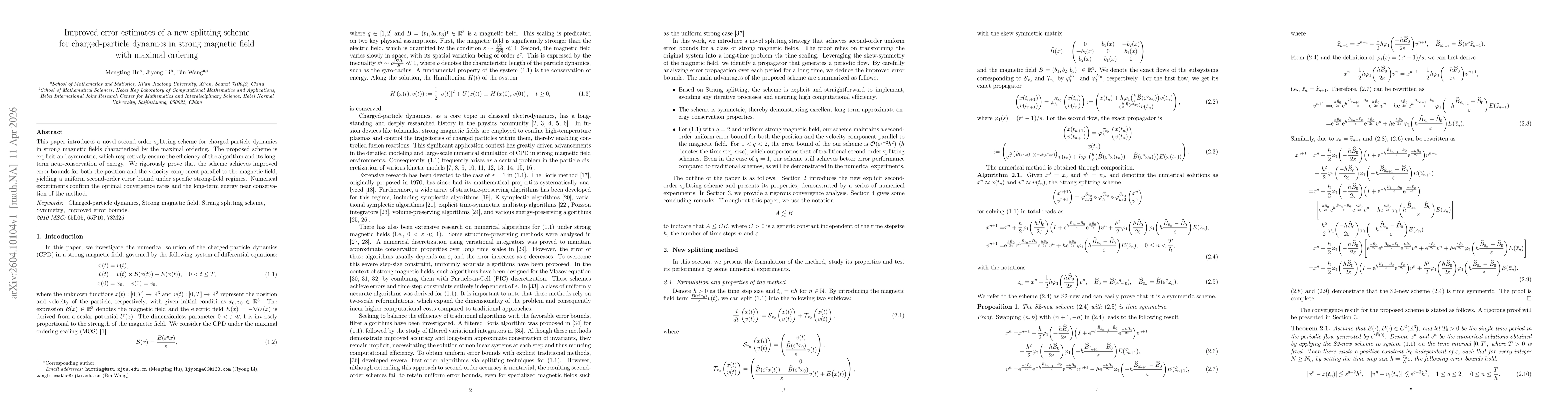 Thumbnail for Improved error estimates of a new splitting scheme for charged-particle dynamics in strong magnetic field with maximal ordering