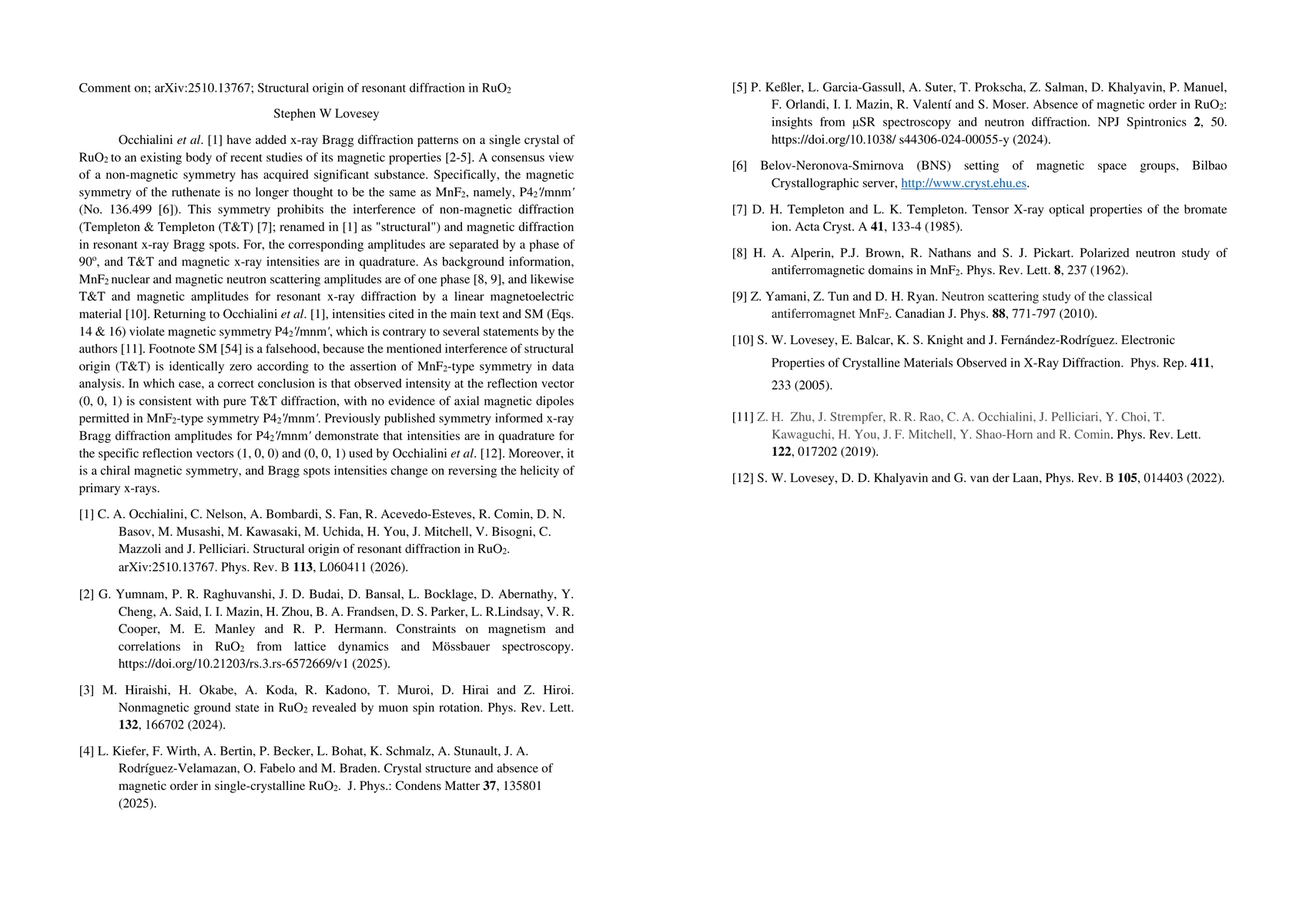Thumbnail for Comment on arXiv:2510.13767; Structural origin of resonant diffraction in RuO_2 (DOI: 10.1103/yr5q-1v1s)