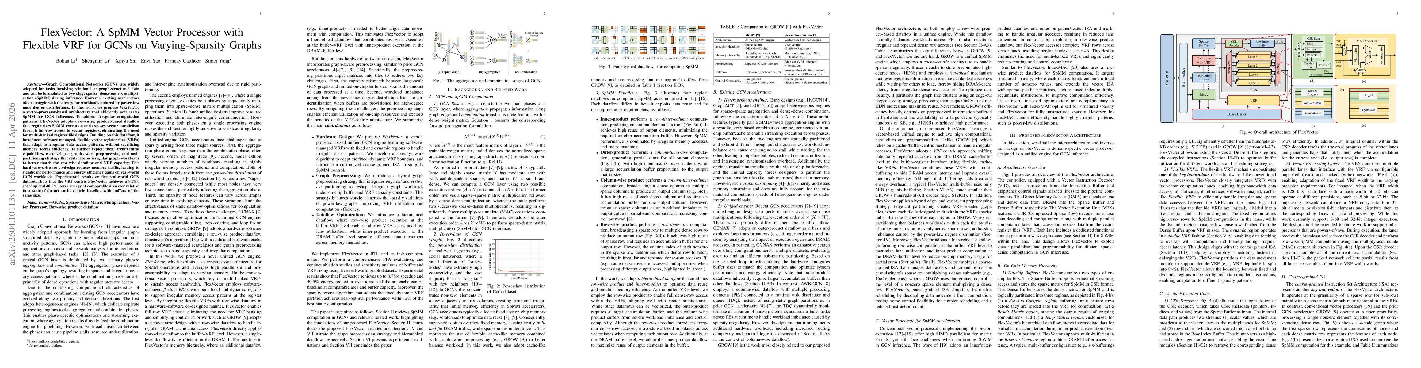 Thumbnail for FlexVector: A SpMM Vector Processor with Flexible VRF for GCNs on Varying-Sparsity Graphs