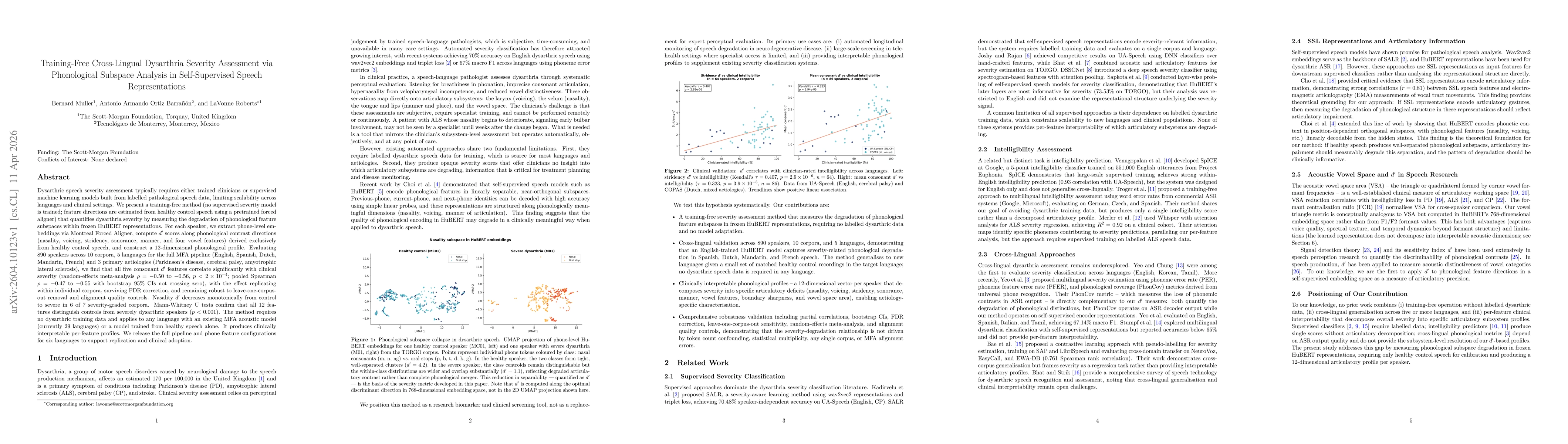 Thumbnail for Training-Free Cross-Lingual Dysarthria Severity Assessment via Phonological Subspace Analysis in Self-Supervised Speech Representations