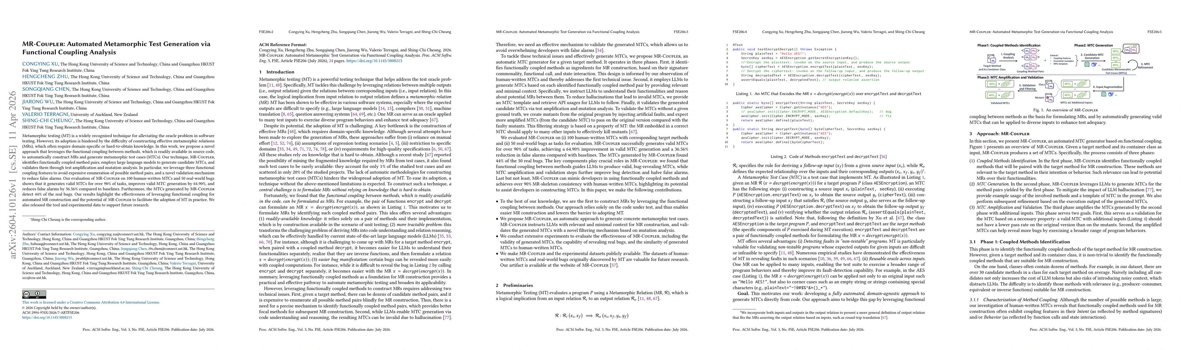 Thumbnail for MR-Coupler: Automated Metamorphic Test Generation via Functional Coupling Analysis