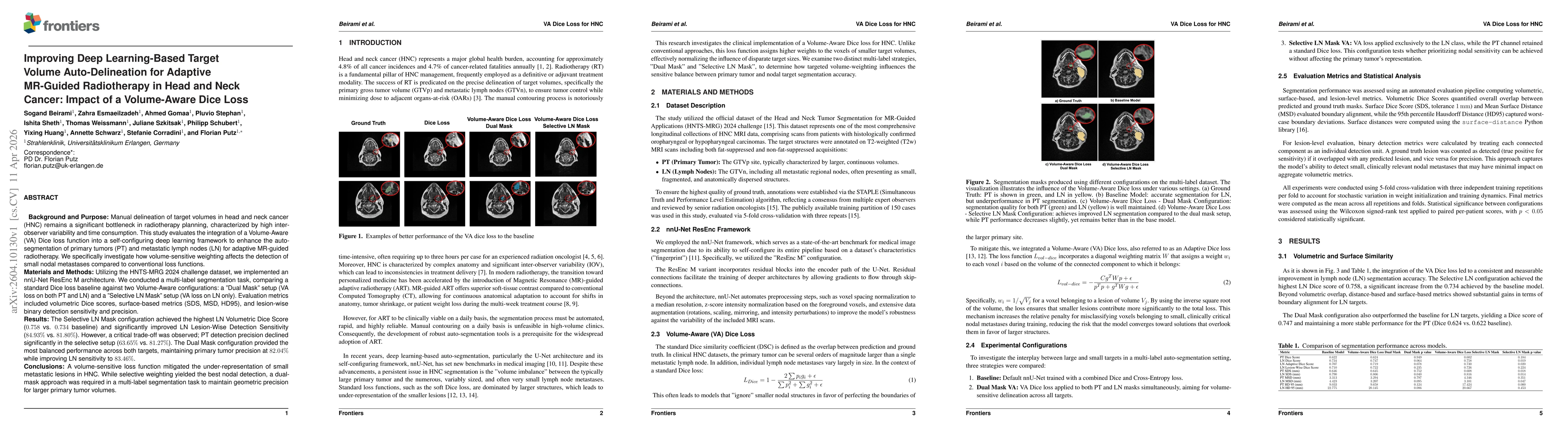 Thumbnail for Improving Deep Learning-Based Target Volume Auto-Delineation for Adaptive MR-Guided Radiotherapy in Head and Neck Cancer: Impact of a Volume-Aware Dice Loss