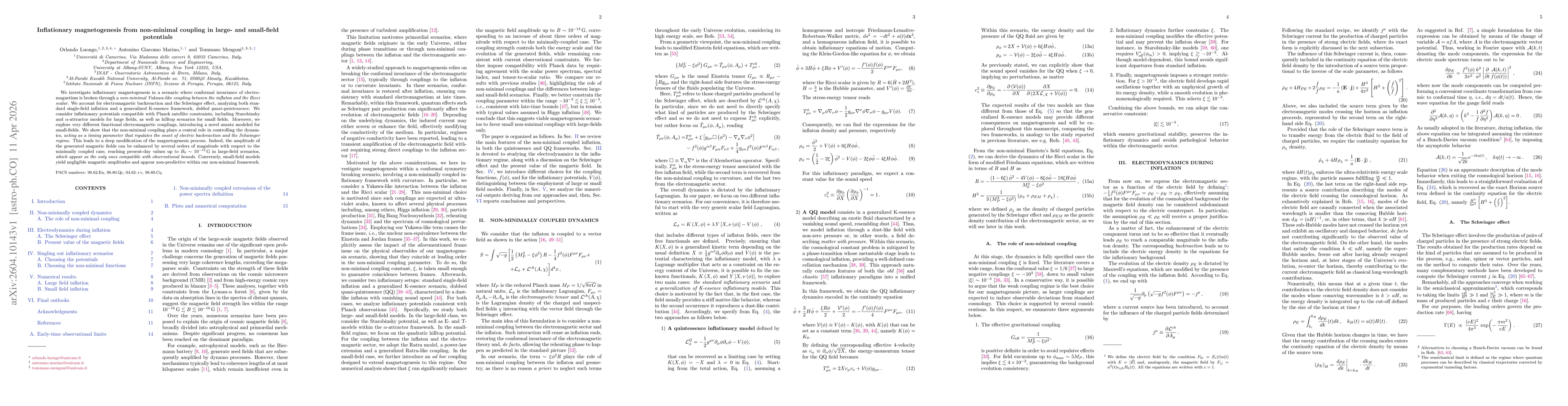 Thumbnail for Inflationary magnetogenesis from non-minimal coupling in large- and small-field potentials