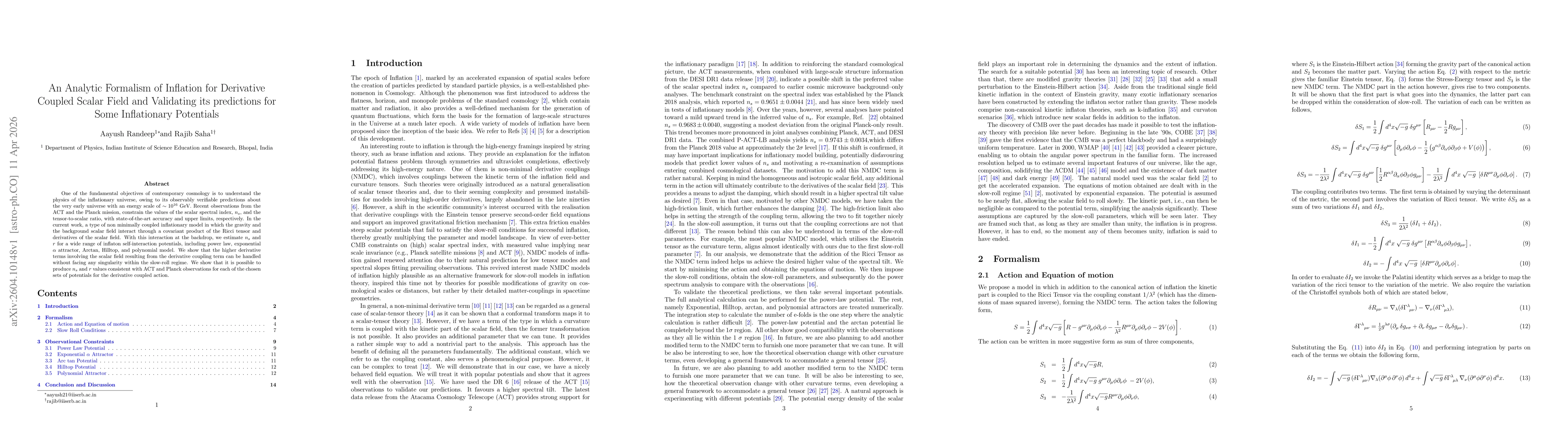 Thumbnail for An Analytic Formalism of Inflation for Derivative Coupled Scalar Field and Validating its predictions for Some Inflationary Potentials