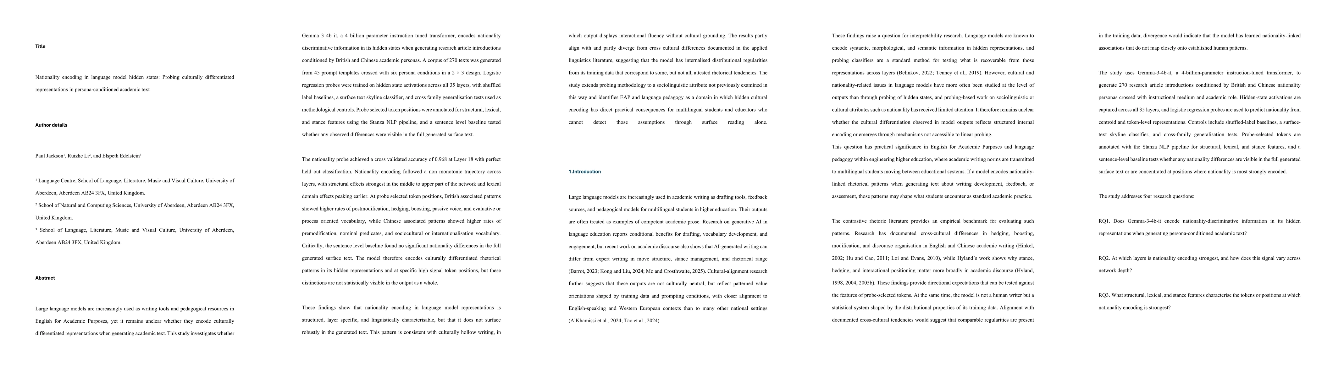 Thumbnail for Nationality encoding in language model hidden states: Probing culturally differentiated representations in persona-conditioned academic text