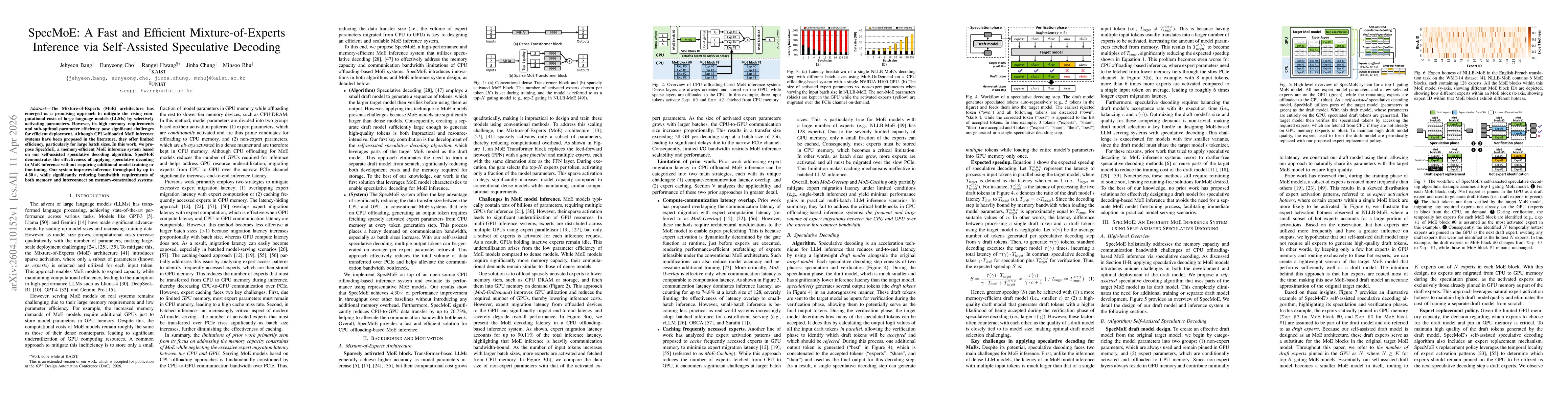 Thumbnail for SpecMoE: A Fast and Efficient Mixture-of-Experts Inference via Self-Assisted Speculative Decoding