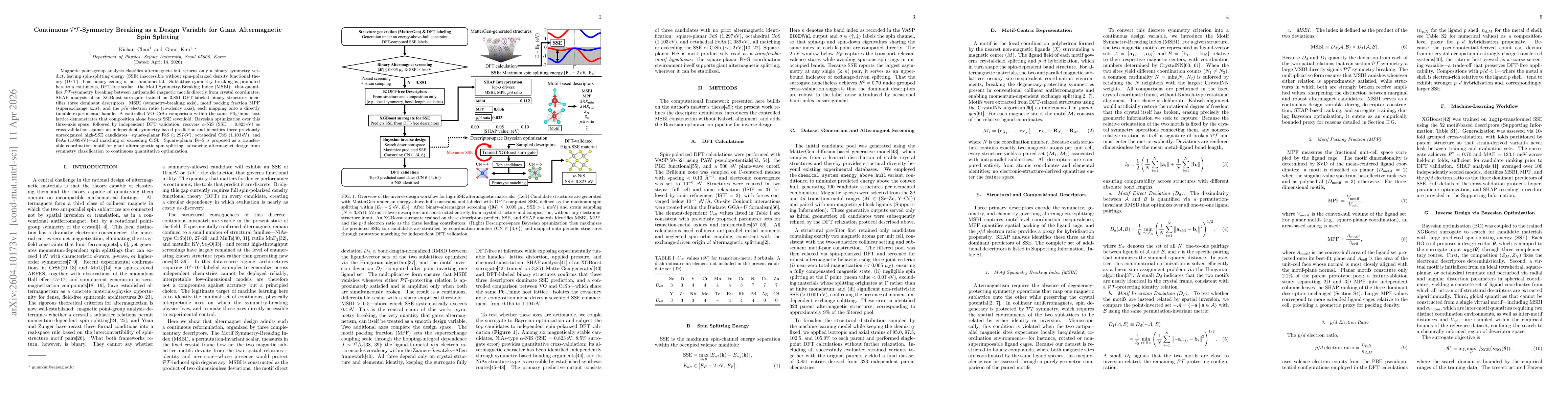 Thumbnail for Continuous PT-Symmetry Breaking as a Design Variable for Giant Altermagnetic Spin Splitting