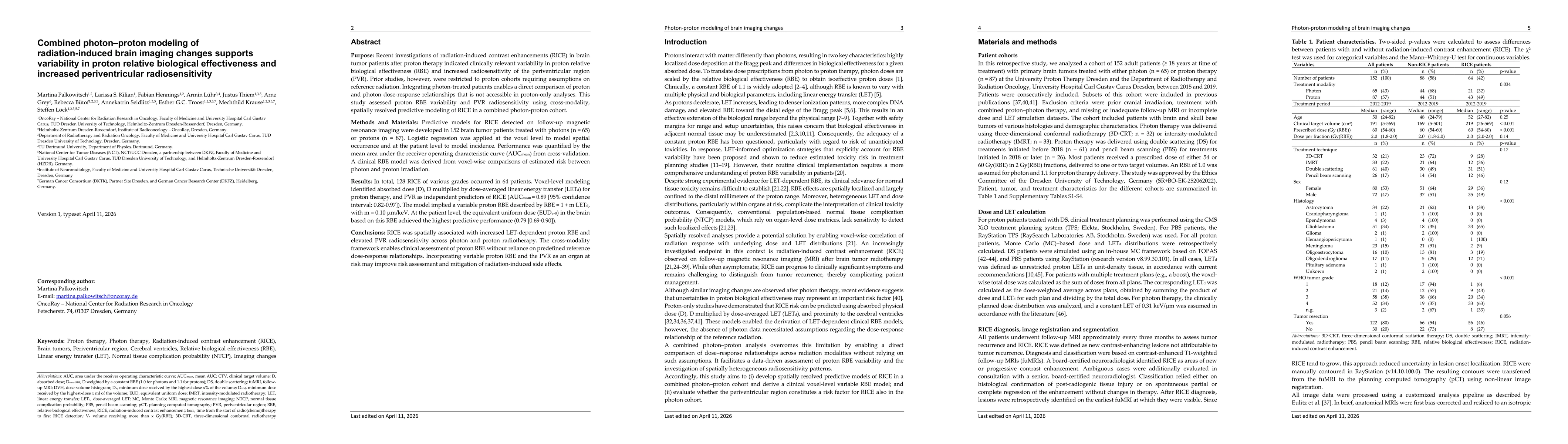 Thumbnail for Combined photon-proton modeling of radiation-induced brain imaging changes supports variability in proton relative biological effectiveness and increased periventricular radiosensitivity