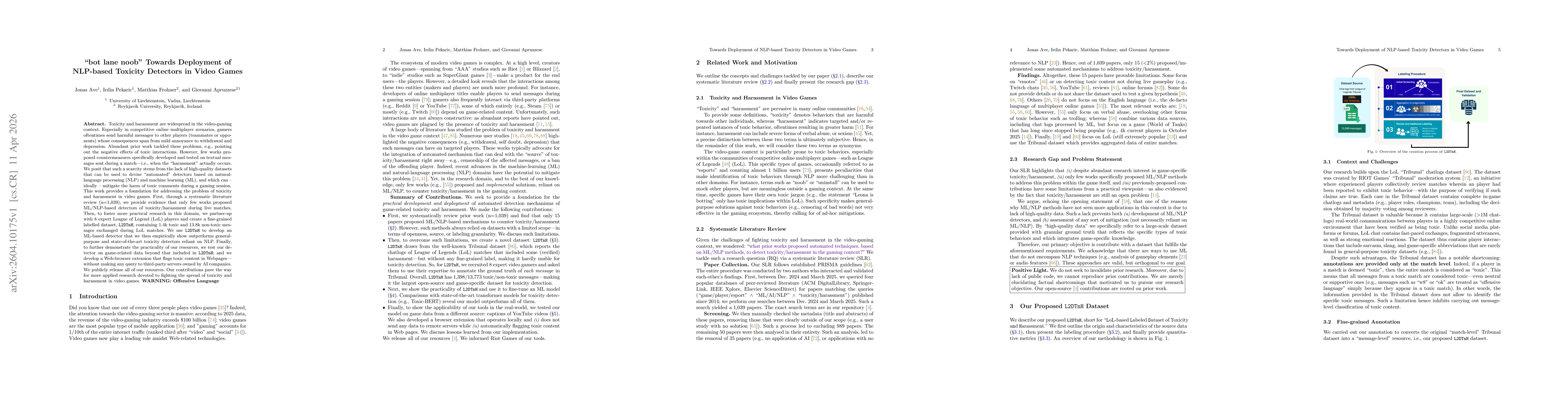 Thumbnail for "bot lane noob" Towards Deployment of NLP-based Toxicity Detectors in Video Games