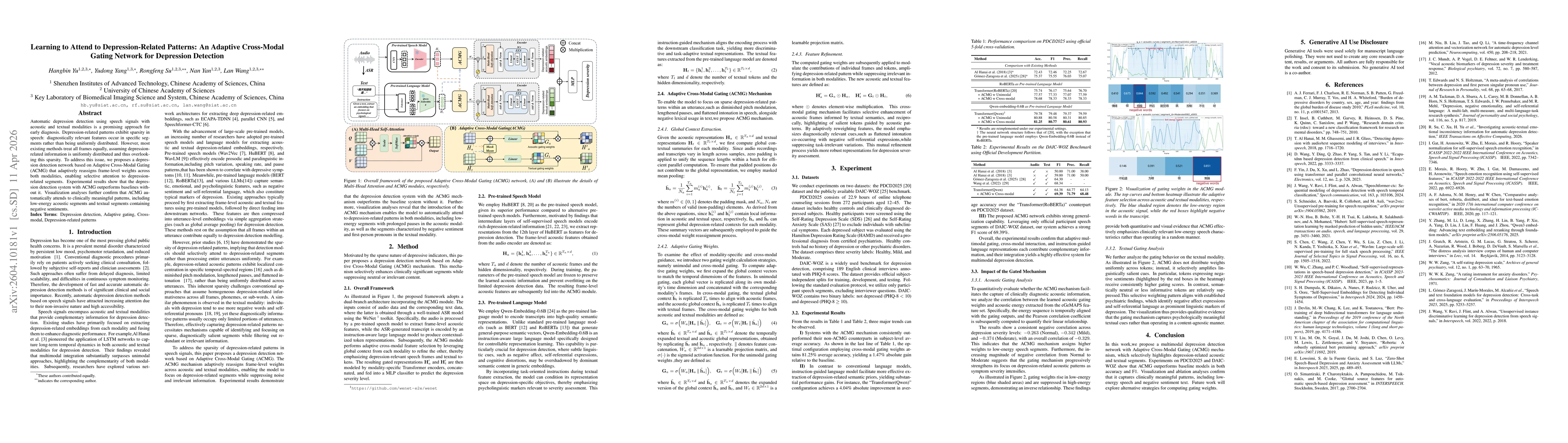 Thumbnail for Learning to Attend to Depression-Related Patterns: An Adaptive Cross-Modal Gating Network for Depression Detection