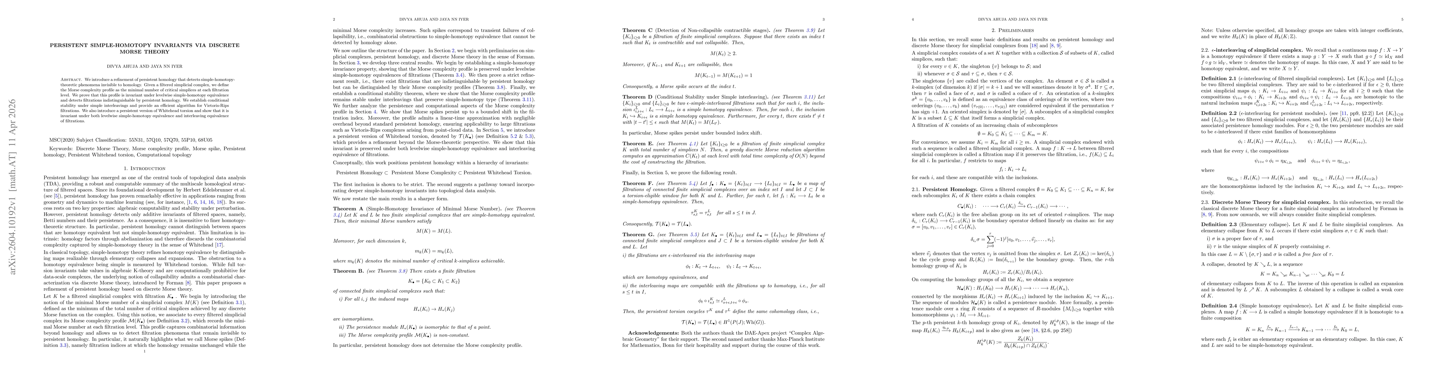 Thumbnail for Persistent Simple-homotopy invariants via discrete Morse theory