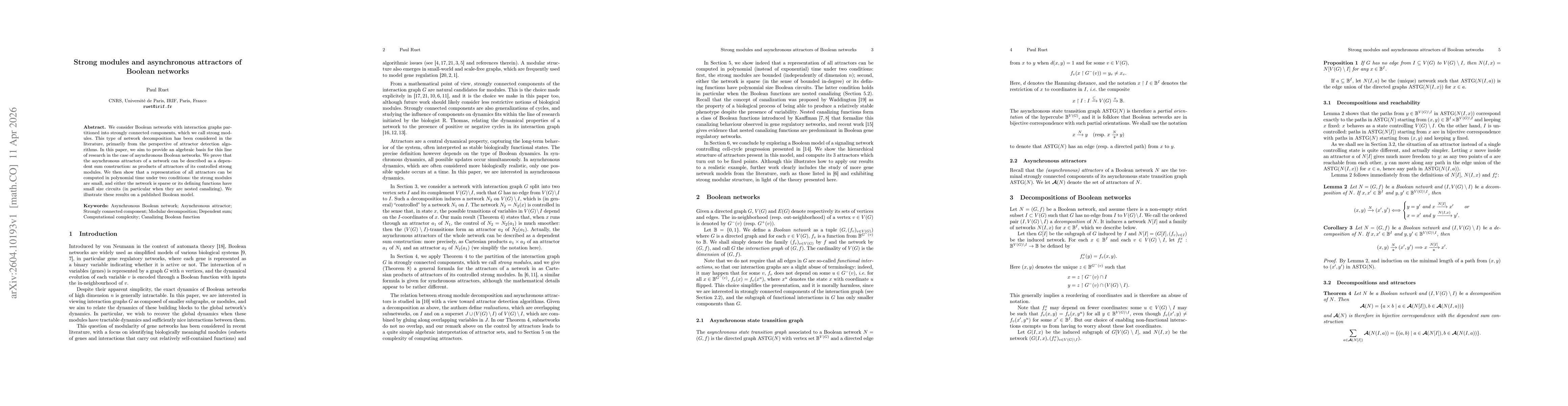 Thumbnail for Strong modules and asynchronous attractors of Boolean networks