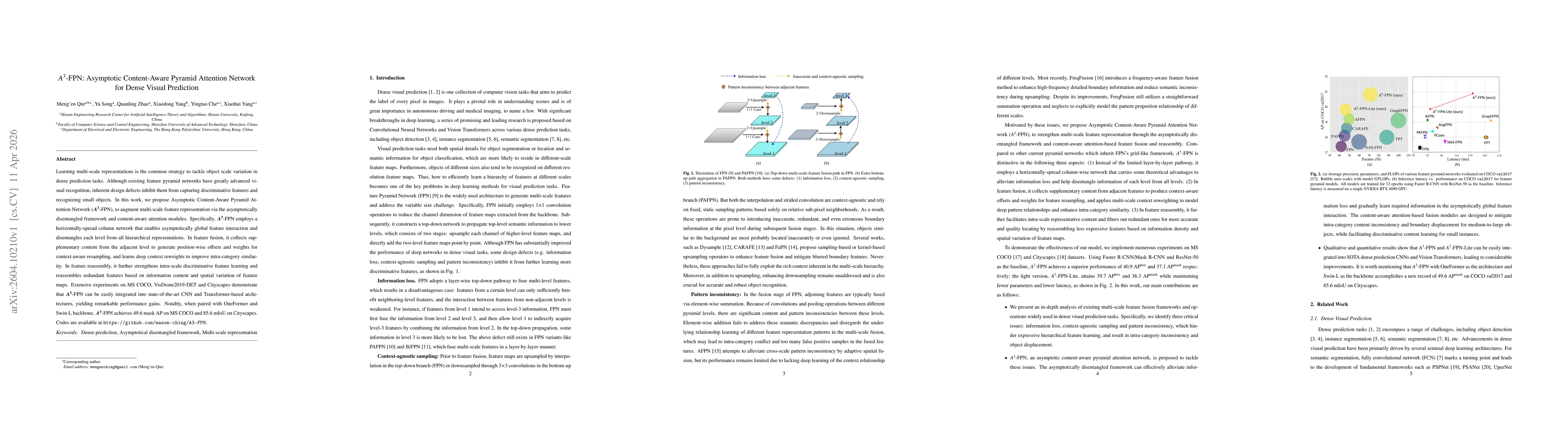 Thumbnail for A3-FPN: Asymptotic Content-Aware Pyramid Attention Network for Dense Visual Prediction