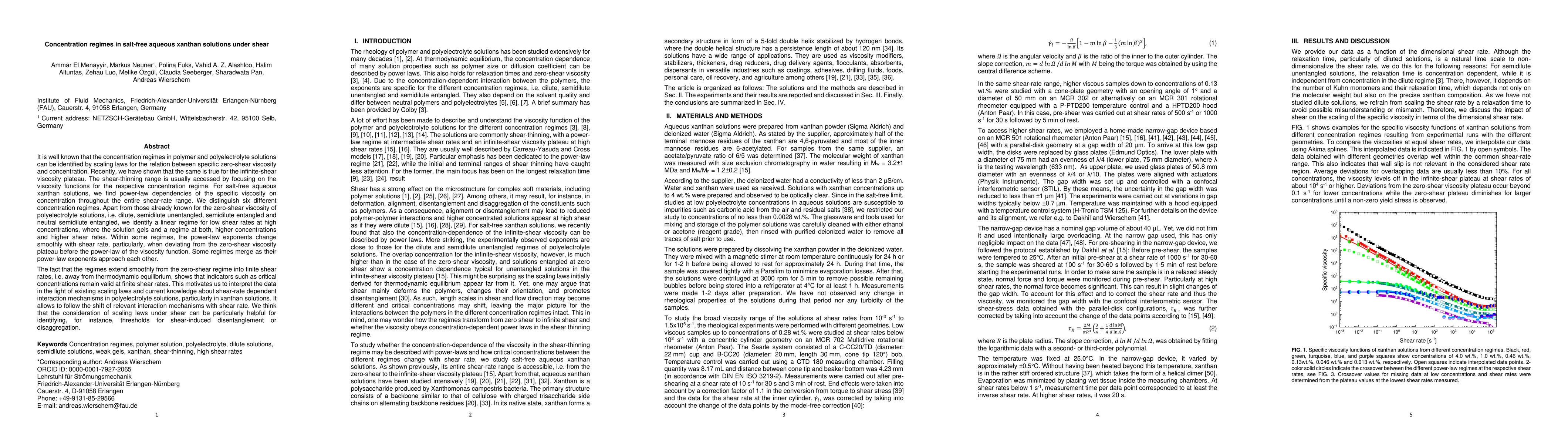 Thumbnail for Concentration regimes in salt-free aqueous xanthan solutions under shear