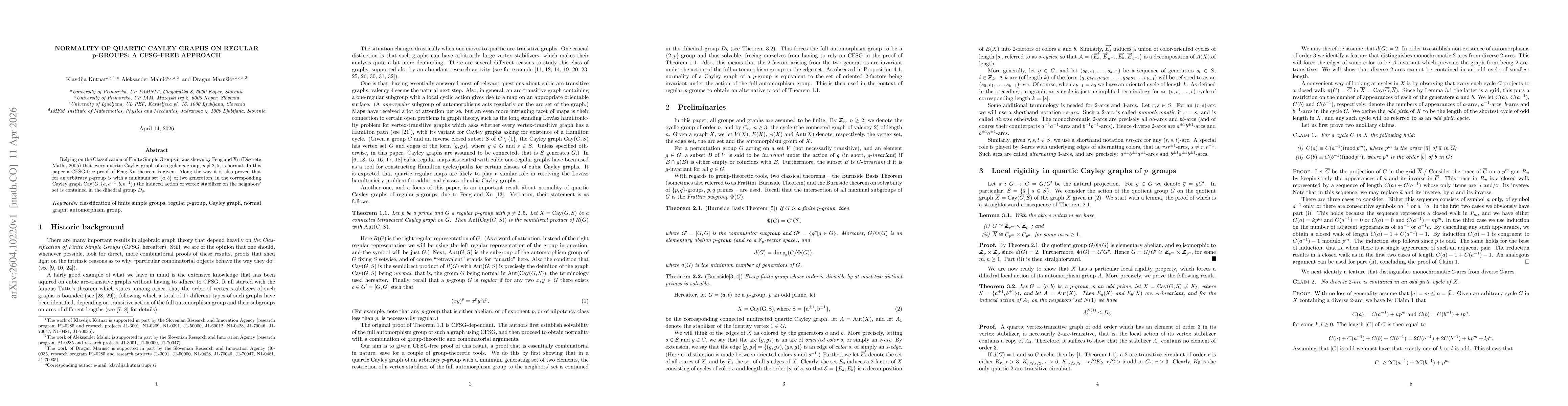 Thumbnail for Normality Of Quartic Cayley Graphs On Regular p-Groups: A CFSG-Free Approach