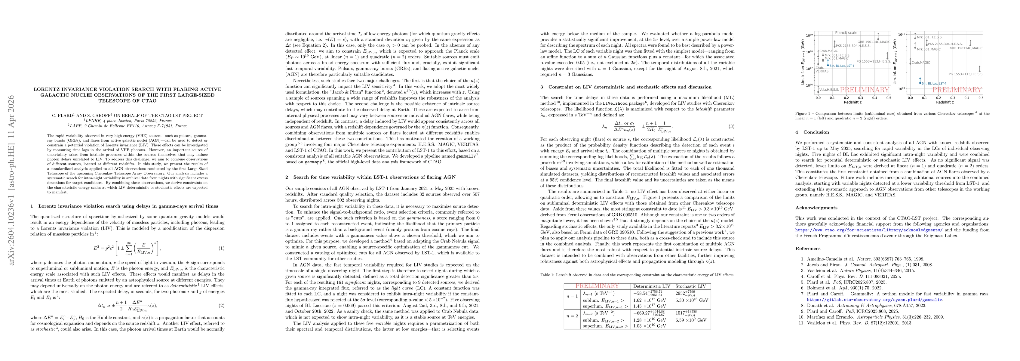 Thumbnail for Lorentz invariance violation search with flaring active galactic nuclei observations of the first Large-Sized Telescope of CTAO
